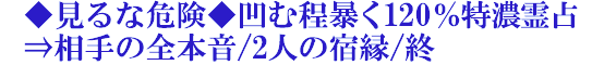◆見るな危険◆凹む程暴く120％特濃霊占⇒相手の全本音/2人の宿縁/終